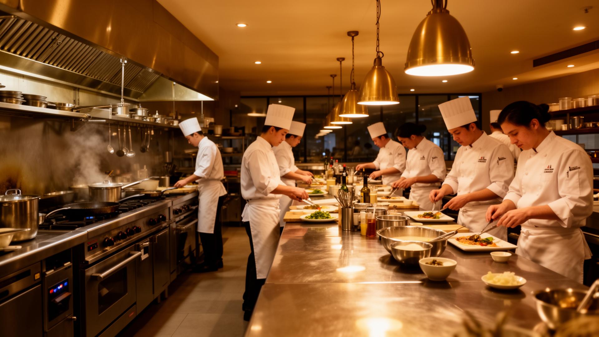 Restaurant kitchen in action